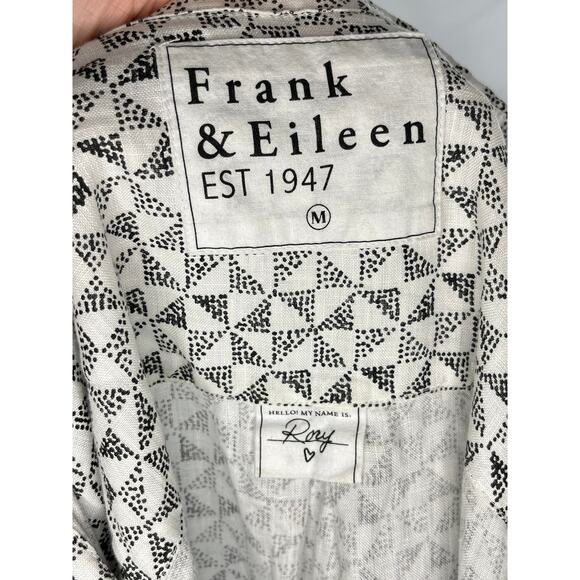 FRANK & EILEEN M Medium Black White Geometric Linen Maxi Rory Shirtdress Dress - Picture 3 of 10